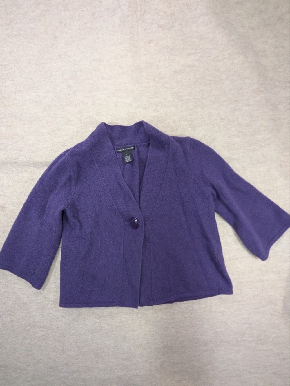 Sarah Spencer Royal Purple Button Cropped Cardigan 3/4 Sleeve Wool Angora Large